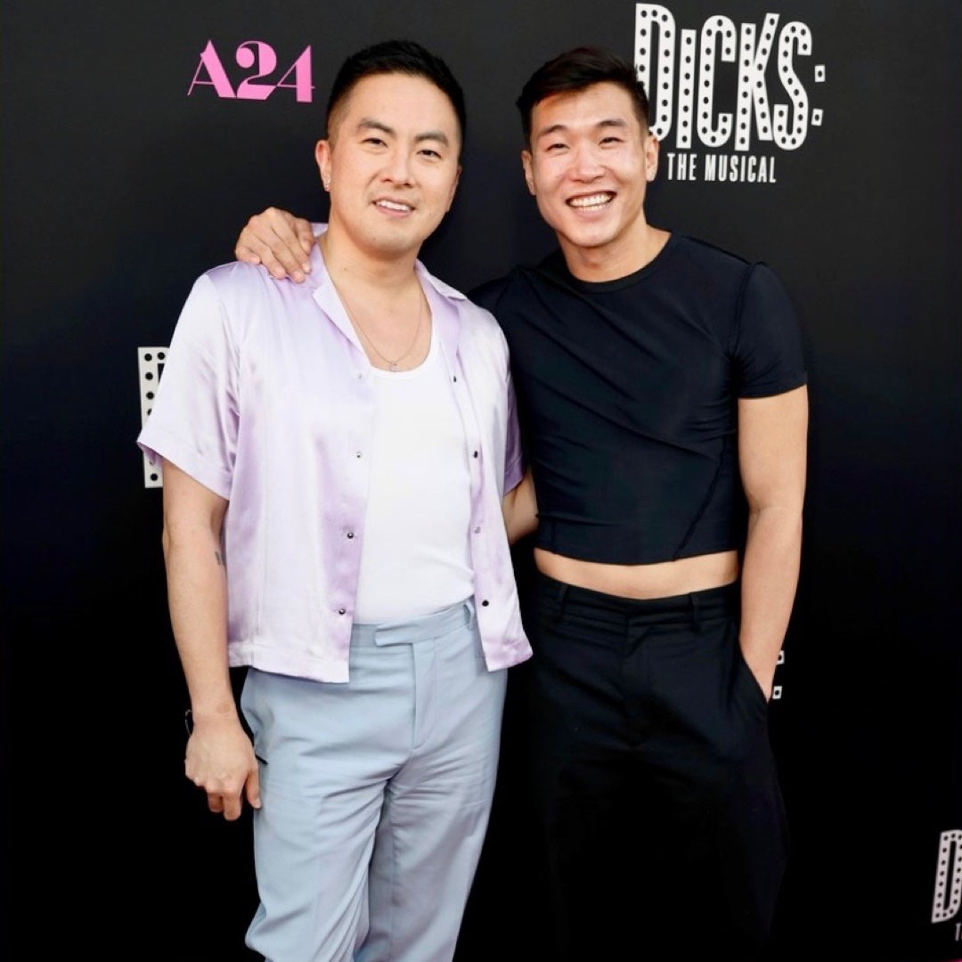 Bowen Yang wore Custom Welly-B Necklace and cocktail ring on the Dicks the Musical Red Carpet