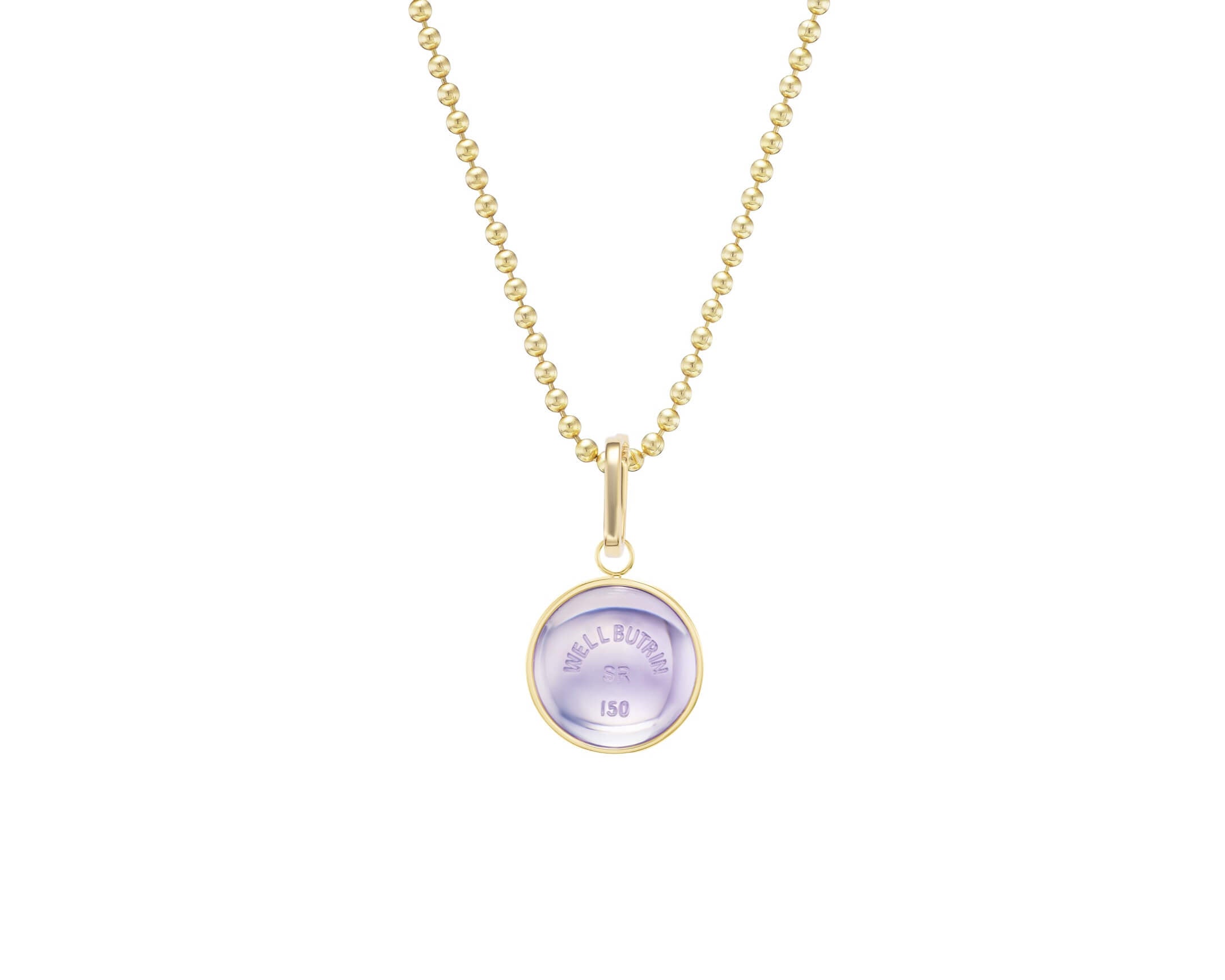 Gold Domed Lavender Quartz Wellbutrin Pendant