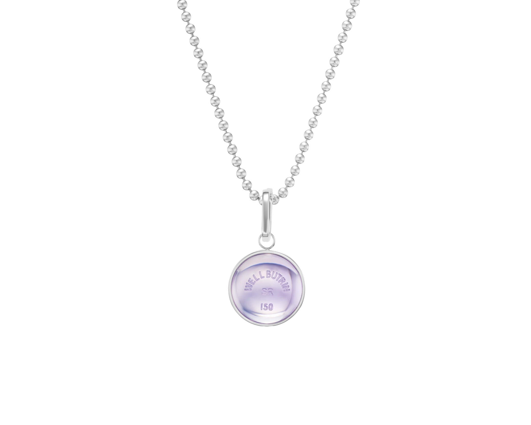 Silver Domed Lavender Quartz Wellbutrin Pendant